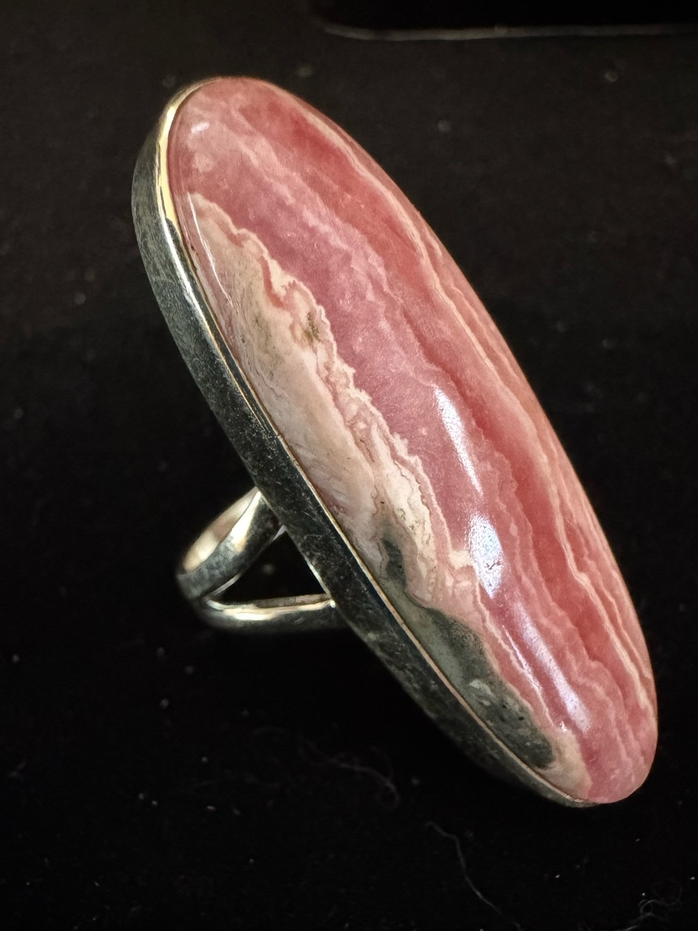 Sterling Silver Rhodochrosite Oval Pink Statement Ring size 7.5 NWT